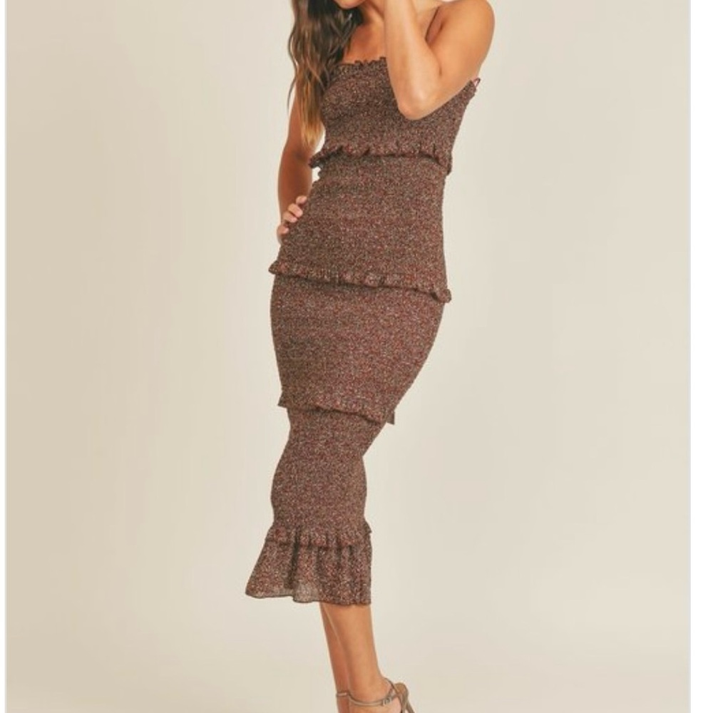 Elegant Brown Ruffle Dress